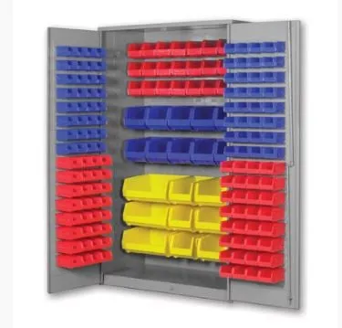 bin cabinet with different colored bins