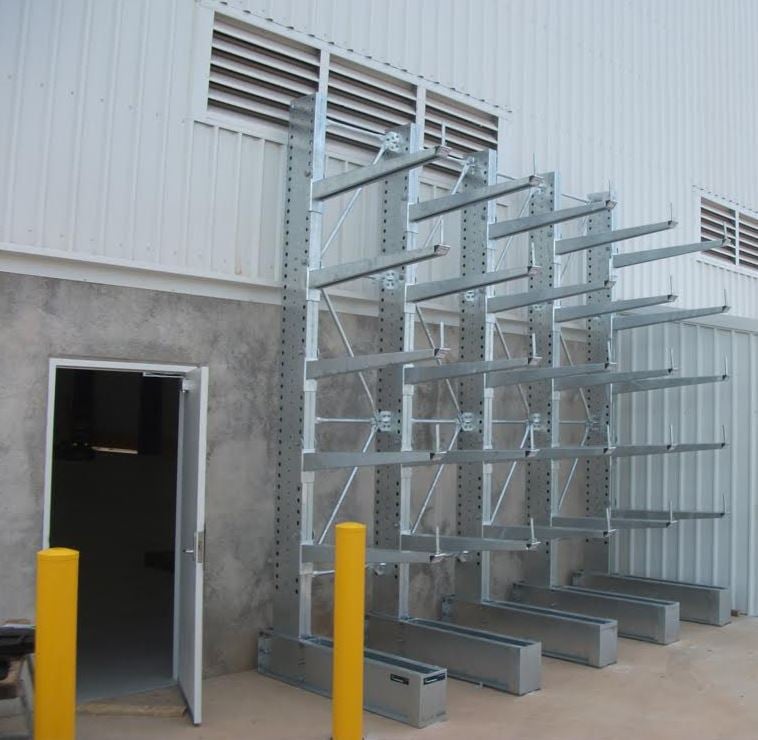 galvanized cantilever rack in use side view